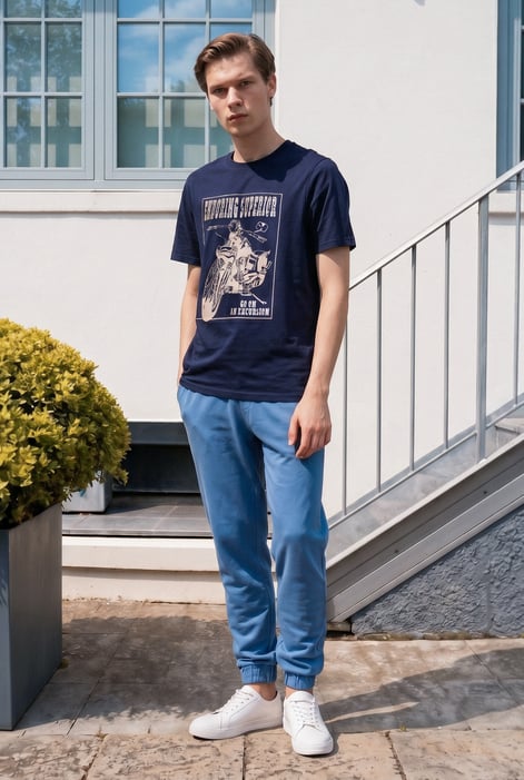 Men's Navy Biker Graphic Printed T-Shirt