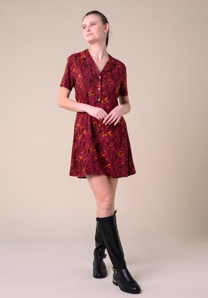 Womens Leaf Print Dress With Collar