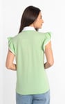 Womens Contrast Trimmed Flutter Sleeve Blouse