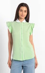 Womens Contrast Trimmed Flutter Sleeve Blouse