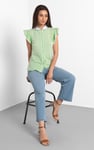 Womens Contrast Trimmed Flutter Sleeve Blouse