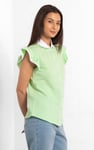 Womens Contrast Trimmed Flutter Sleeve Blouse
