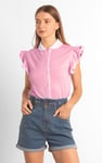 Womens Contrast Trimmed Flutter Sleeve Blouse