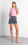 Womens Contrast Trimmed Flutter Sleeve Blouse