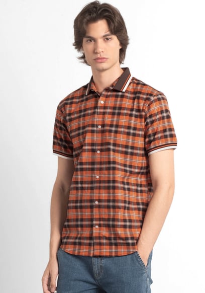 Mens Short Sleeve Shirt With Rib Collar