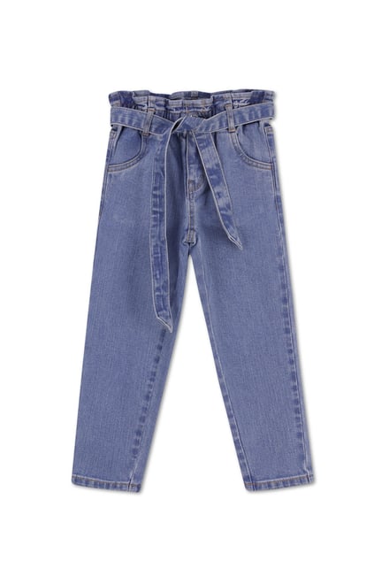 Girls Denim Belt Waist Paperbag Jeans (3/4yrs-8/9yrs)
