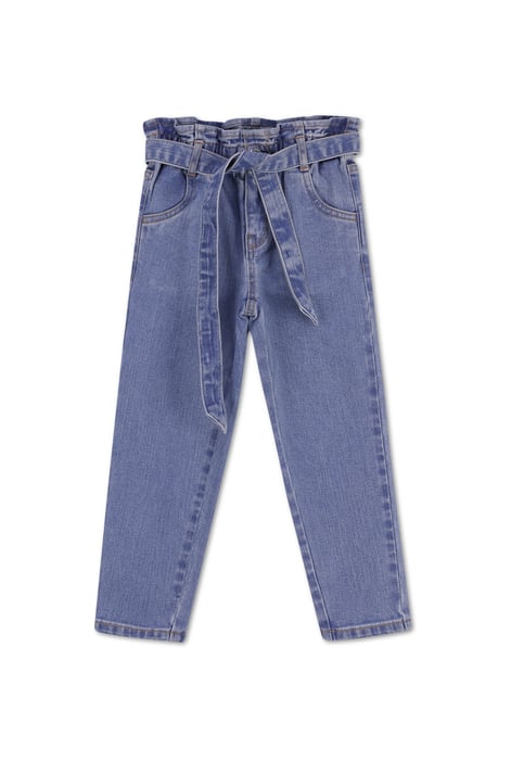 Girls Blue Denim Belt Waist Paperbag Jeans (3/4yrs-8/9yrs)