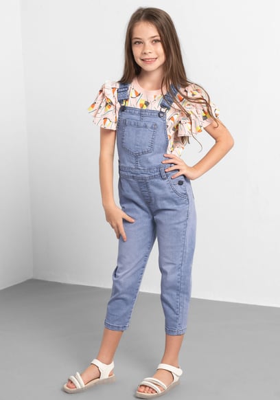 Girls 5 Pockets Denim Dungarees(2/3yrs-8/9yrs)