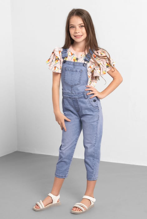 Girls Light Blue 5 Pockets Denim Dungarees(2/3yrs-8/9yrs)