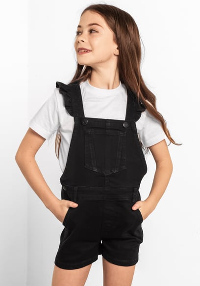 Girls Denim Ruffle Sleeve Short Dungarees(2/3yrs-8/9yrs)