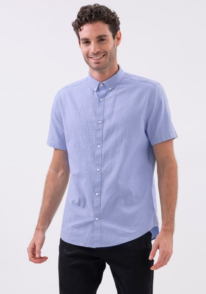 Solid Linen Blend Short Sleeve Shirt