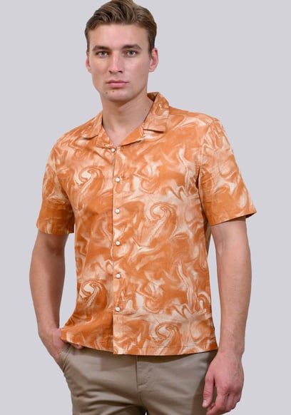 Revere Collar Short Sleeves Printed Shirt