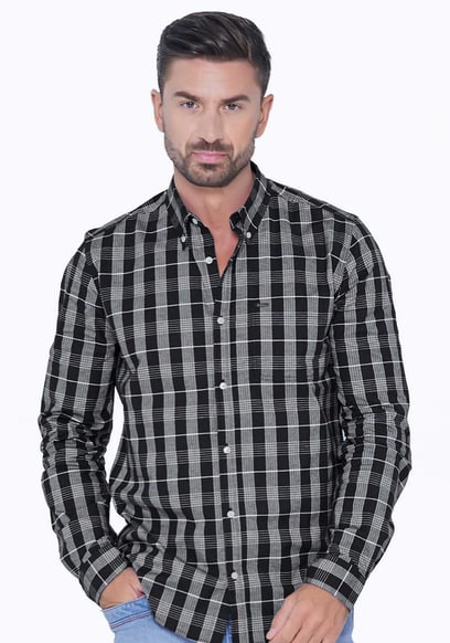 Men Button Down Collar Long Sleeve Shirt
