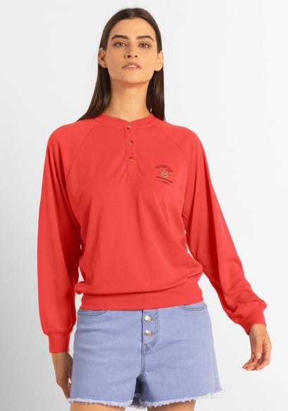 Henley Button Up Long Sleeve Sweatshirt