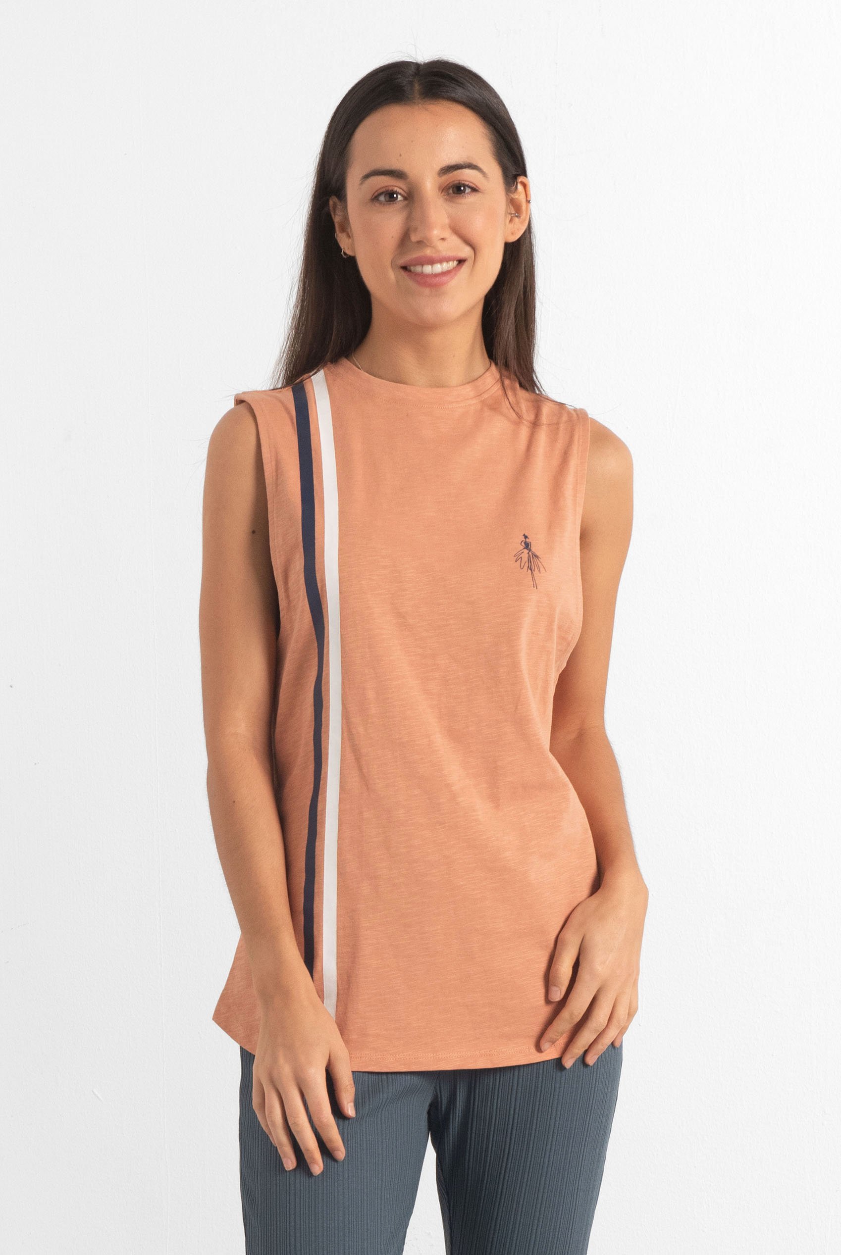 Enorsia Women's Orange Stripes Active Training Tank Top - Uk 12