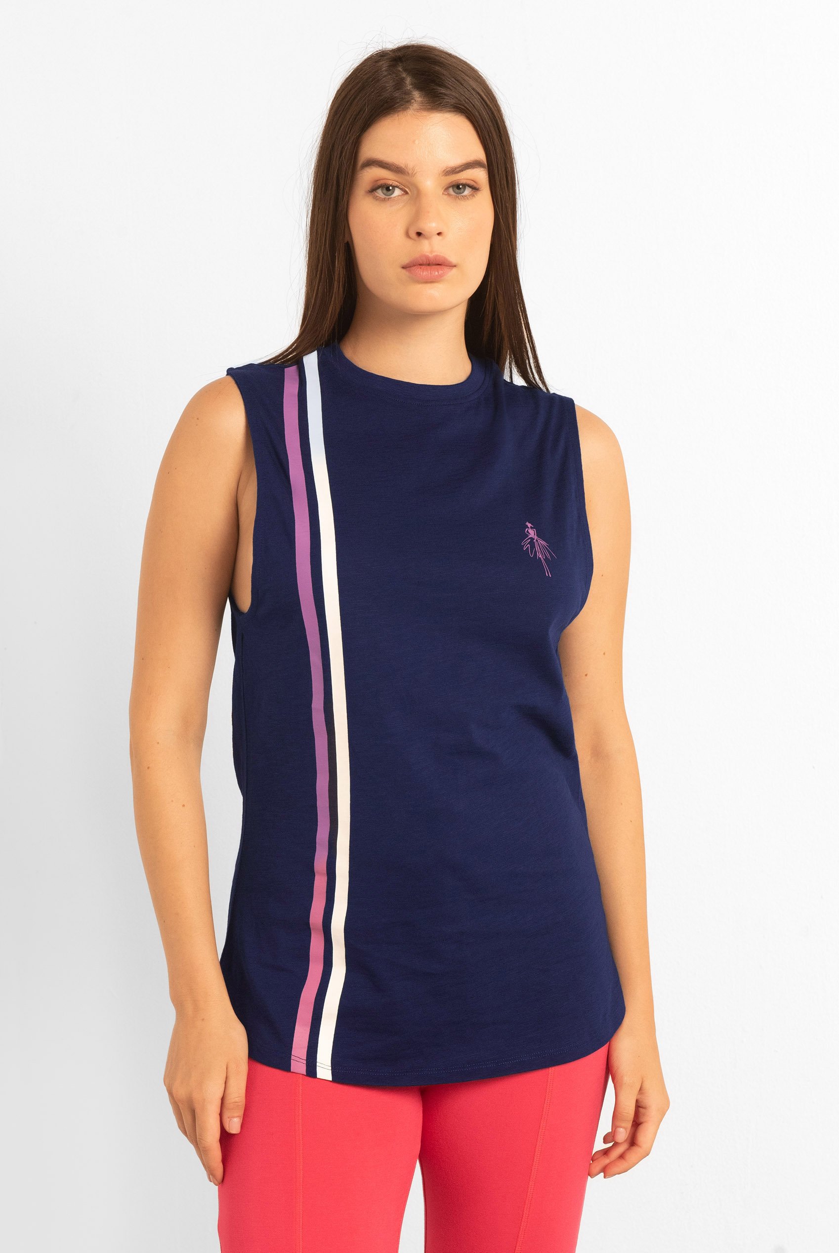 Enorsia Women's Navy Stripes Active Training Tank Top - Uk 18