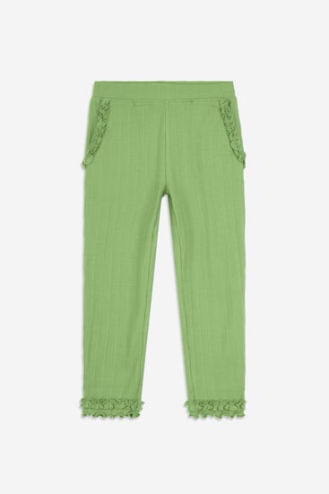 Green Frills Detailing Hem Leggings