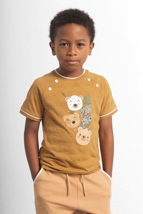Boys Yellow Funny Bear Raglan T-shirt