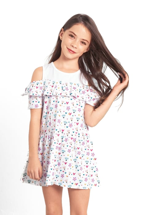 Girls White Printed Ruffles Dress (5/6yrs-10/11yrs)