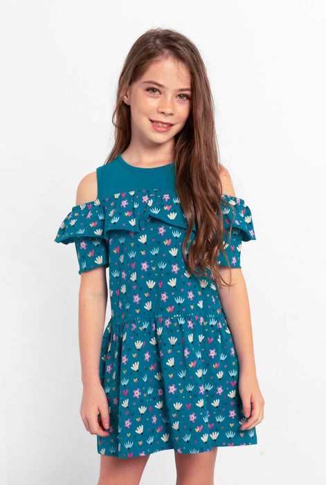 Girls White Printed Ruffles Dress (5/6yrs-10/11yrs)