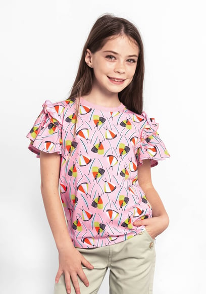 Girls Frill Sleeve T-Shirt (5/6yrs-10/11yrs)