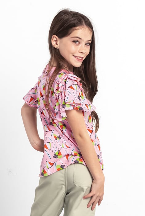 Girls Pink Frill Sleeve T-Shirt (5/6yrs-10/11yrs)