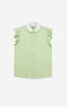 Womens Contrast Trimmed Flutter Sleeve Blouse