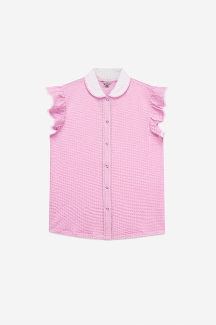 Womens Contrast Trimmed Flutter Sleeve Blouse