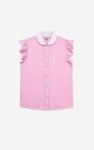 Womens Contrast Trimmed Flutter Sleeve Blouse