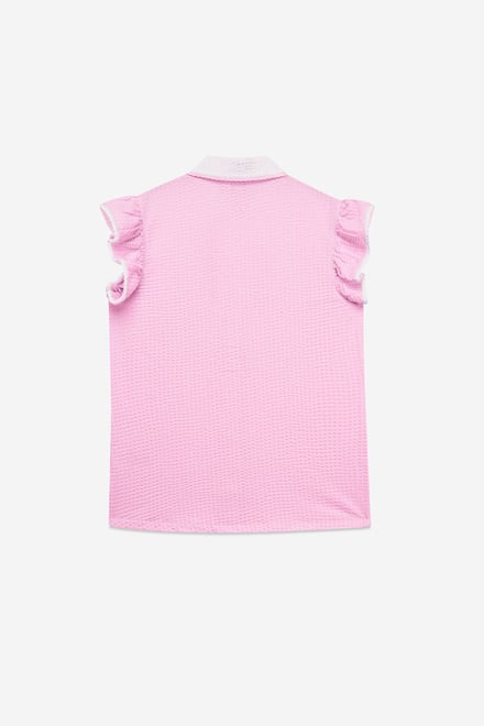 Womens Contrast Trimmed Flutter Sleeve Blouse
