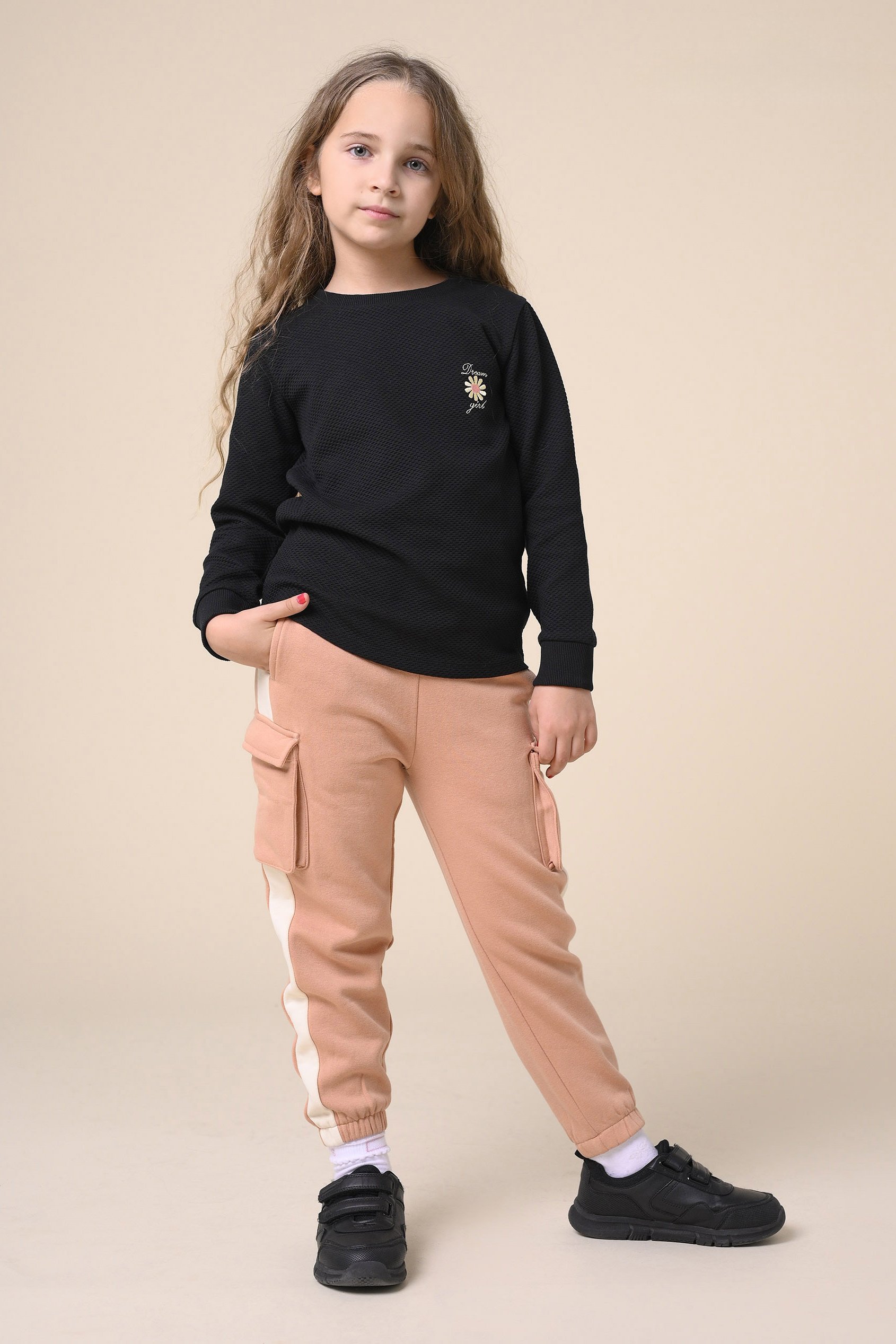 Embroidery Print Waffle Sweatshirt  (5yrs-11yrs)