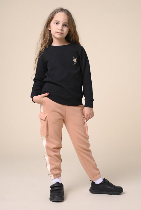 Black Embroidery Print Waffle Sweatshirt  (5yrs-11yrs)