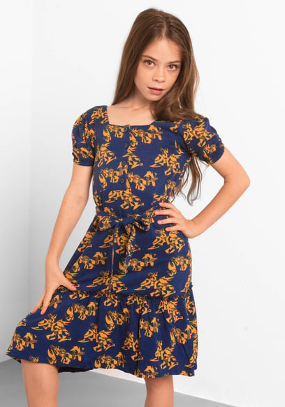 Square Neck Tiered Puff Sleeve Dress (2/3yrs-8/9yrs)