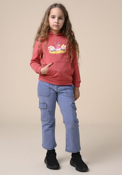 Girls Blue Denim Cargo Jeans