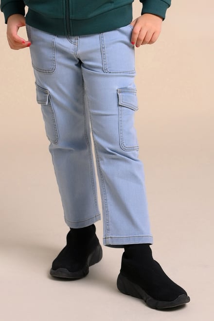 Girls Blue Denim Cargo Jeans