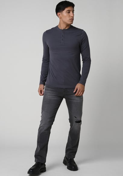 Regular Fit Distressed Stretch Denim Jeans