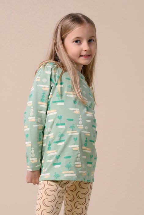 Green Flemingo Print Long Sleeve T-Shirt (2yrs-9yrs)