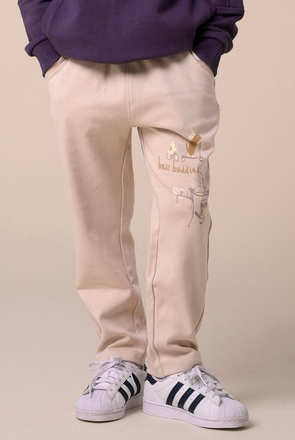 Boys Cream Best Buddies Printed Trouser