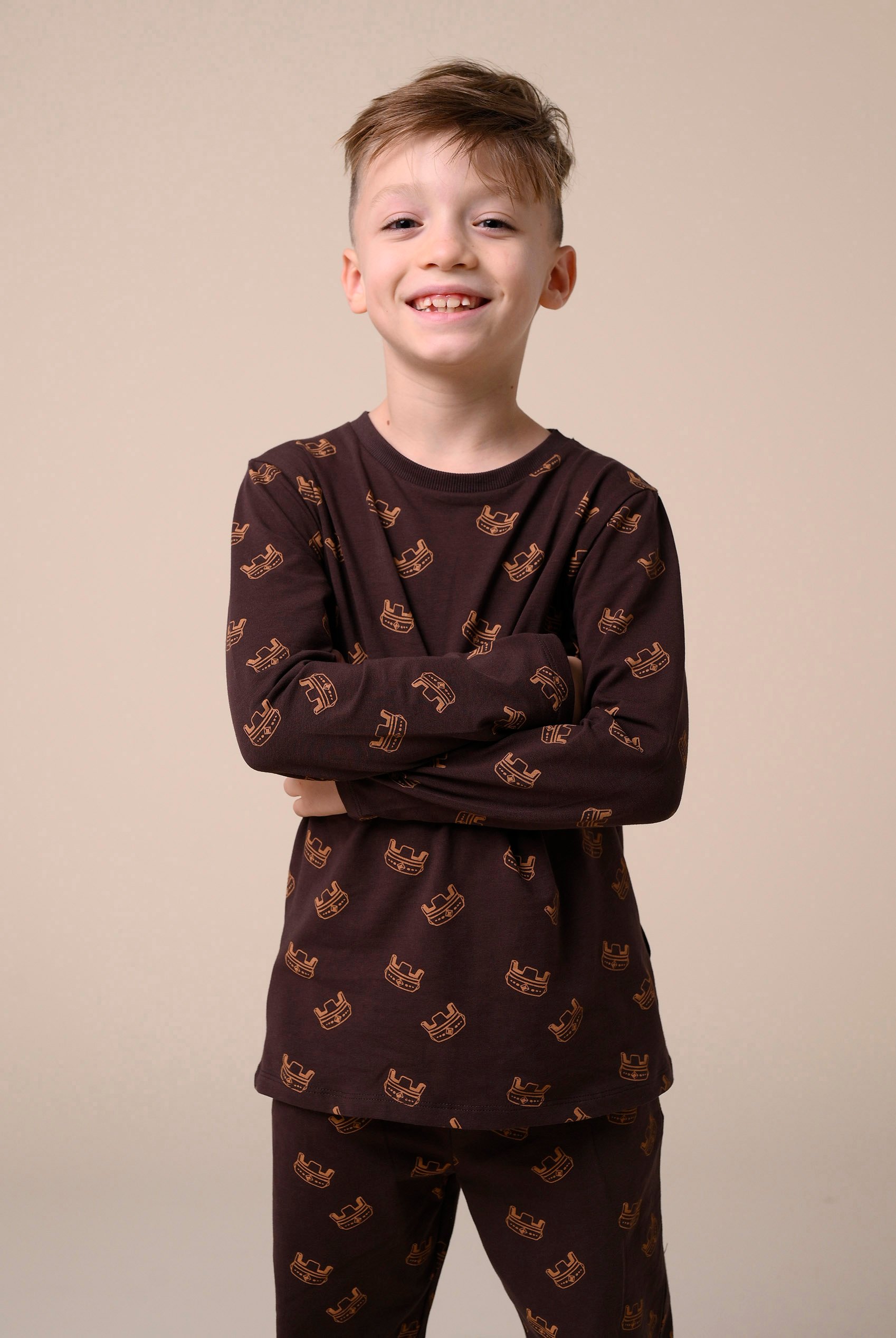 Enorsia Boys Brown Crown Printed T-Shirt ( 12/18Mths-7Yrs) - Uk 12/18 Mths