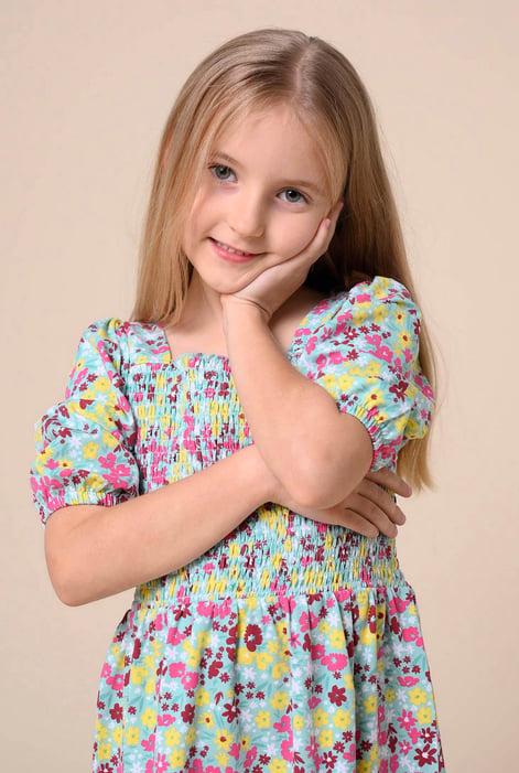 Girls Green Printed Smoky Tiered Dress ( 5yrs-11yrs)