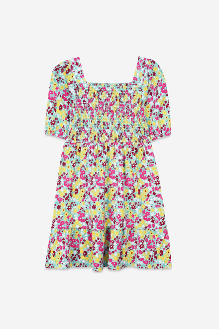 Girls Printed Smoky Tiered Dress ( 5yrs-11yrs)