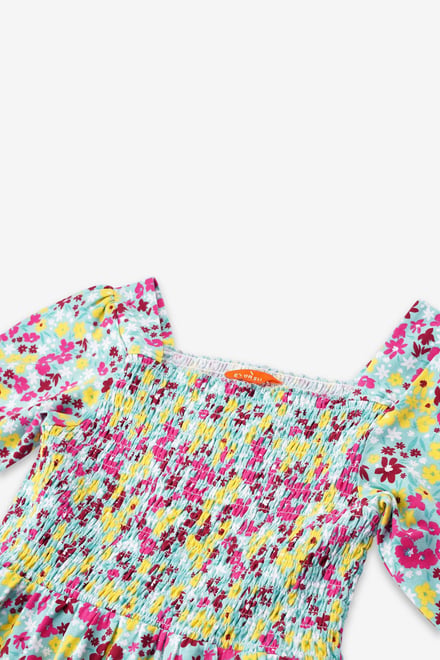 Girls Printed Smoky Tiered Dress ( 5yrs-11yrs)