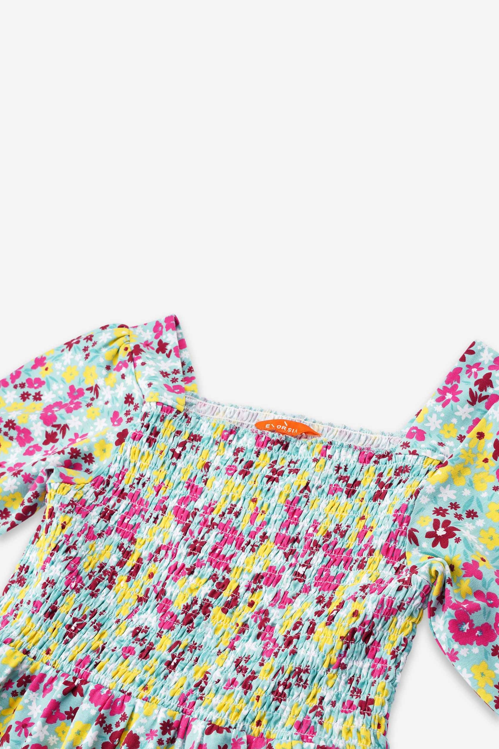 Girls Printed Smoky Tiered Dress ( 5yrs-11yrs)