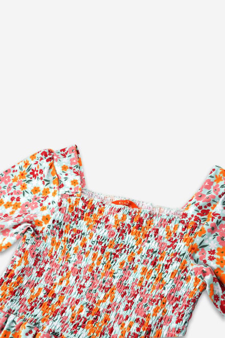 Girls Printed Smoky Tiered Dress ( 5yrs-11yrs)