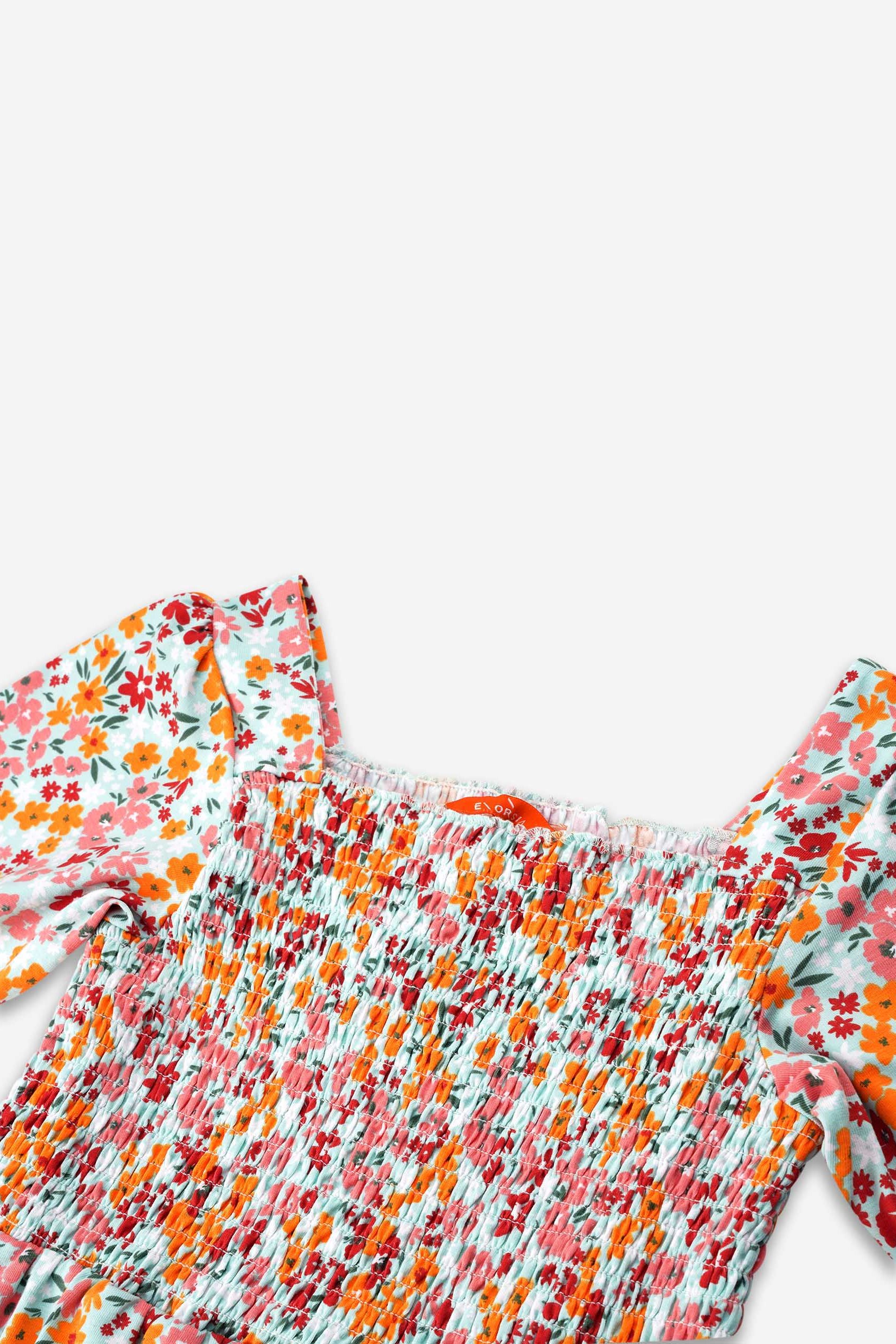 Girls Printed Smoky Tiered Dress ( 5yrs-11yrs)