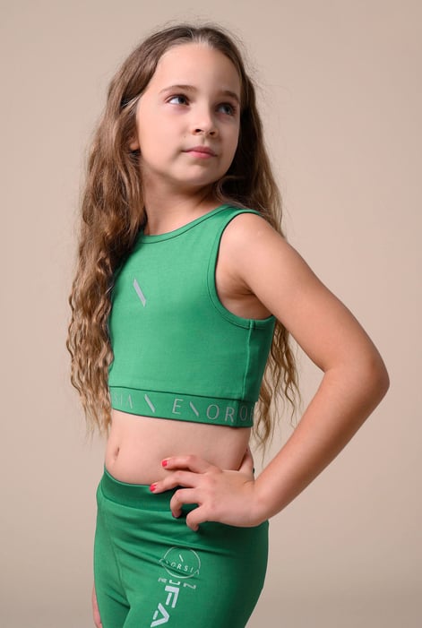 Girls Green Printed Sporty Vest and Leggings Set