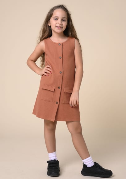 Girls Sleeveless Button Front Dress (2yrs-9yrs)