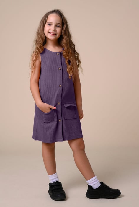 Girls Purple Sleeveless Button Front Dress (2yrs-9yrs)