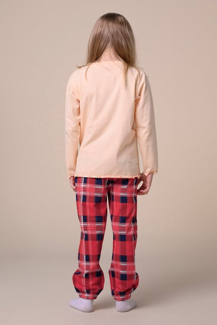 Girls Solid Top & Check Pyjama Set (2/3yrs-8/9yrs)