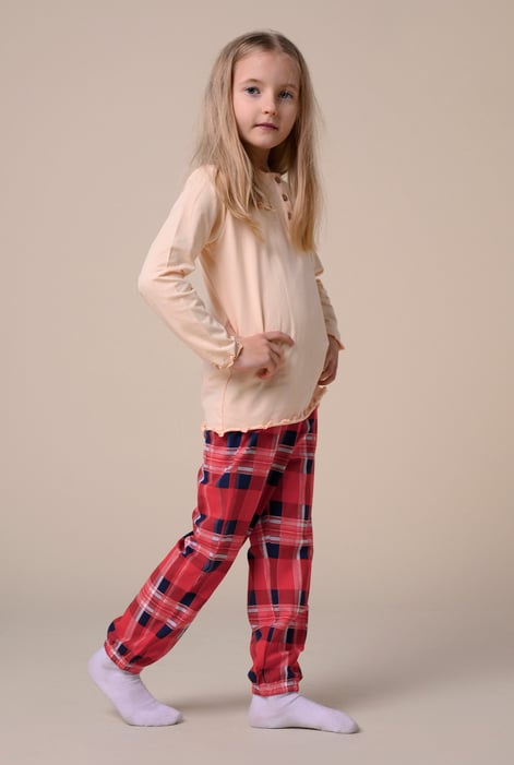 Girls Solid Top & Check Pyjama Set (2/3yrs-8/9yrs)